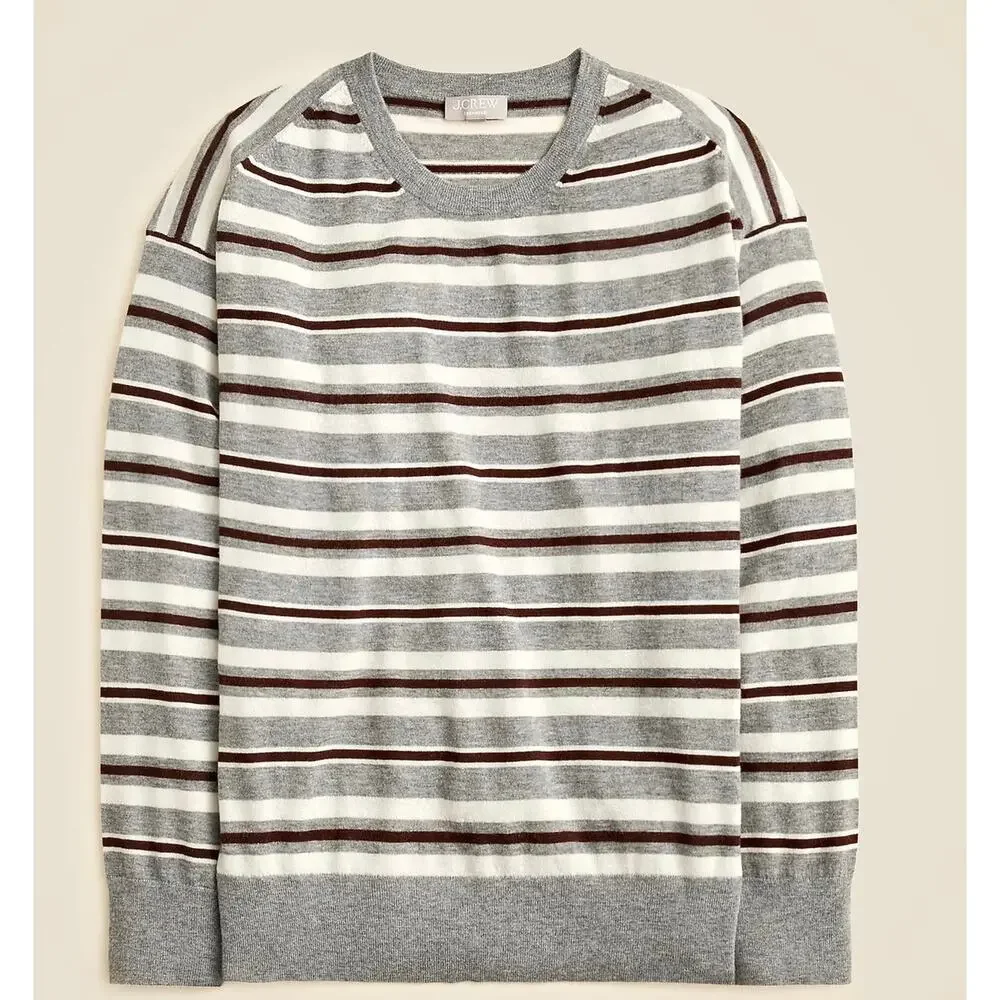J. Crew Featherweight cashmere relaxed crewneck sweater Heather Graphite NWT L